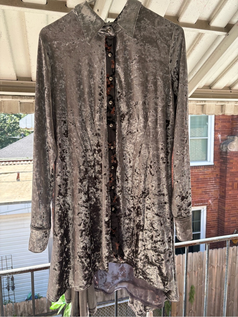 Anthropologie Dor Dor Couture  Velvet Button-Front Tunic Top in Silver